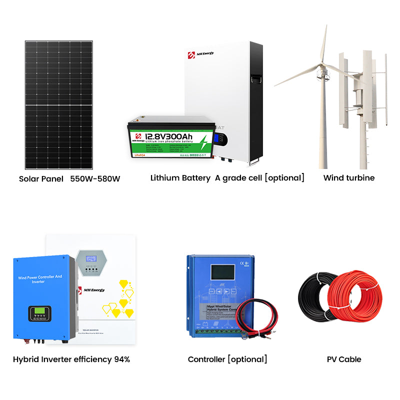 Horizontal Axis Vertical Axis 30kw 10kw 5kw 2kw 3kw 48v Small Household Solar Hybrid Wind Power Generation System With Battery