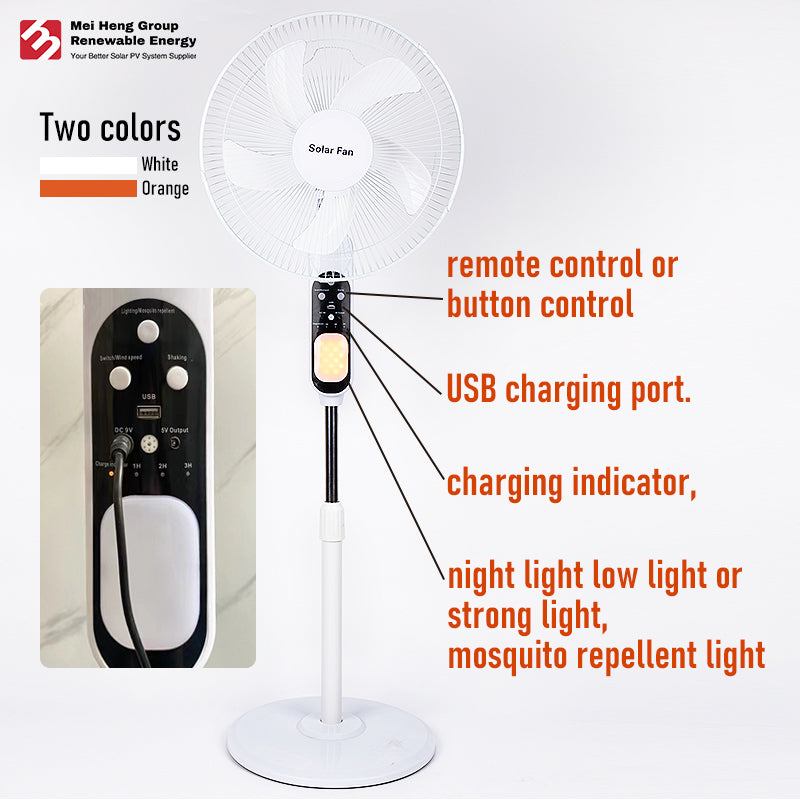 Remote Control Multi-function Button Camping Fans Adjustable Height 3 Speeds Solar Floor Fan for Bedroom Home Office Outdoor Use