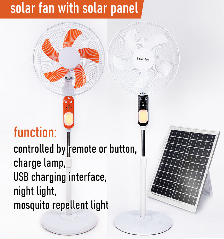 Remote Control Multi-function Button Camping Fans Adjustable Height 3 Speeds Solar Floor Fan for Bedroom Home Office Outdoor Use