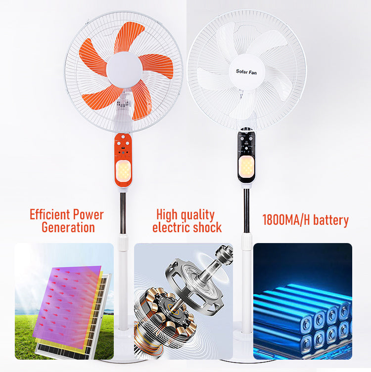 Remote Control Multi-function Button Camping Fans Adjustable Height 3 Speeds Solar Floor Fan for Bedroom Home Office Outdoor Use