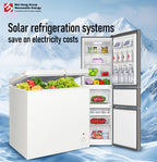 12v 24v Home Double Door Upright 50w 98l 120l 118l 158l 208l 88w Solar Electric Refrigerator Deep Freezer with Solar Panel